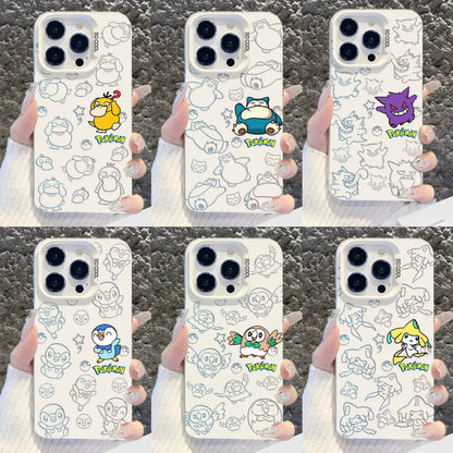 Japanese Cartoon Pokemon Matt & Silver Case Part2 | Psyduck Snorlax Gengar Piplup Rowlet Jirachi 6 Styles - iPhone Case PLUS SE2 XS XR X 11 12 13 14 15 16 16e 17 17e Pro Promax 12mini 13mini