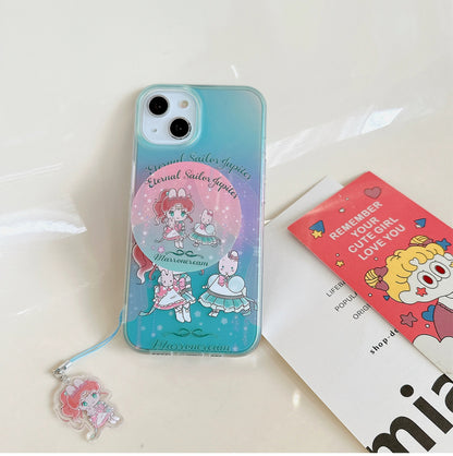 Japanese Cartoon iPhone Case with Strap | Laser Sailor Girl X My Melody Piano Marron Cream - iPhone Case Phone Case 7 8 PLUS SE2 XS XR X 11 12 13 14 15 16 Pro Promax 12mini 13mini