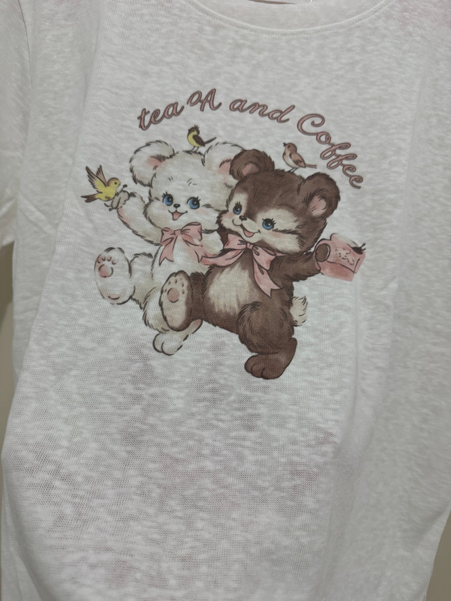 Korean Fashion Cute Animals Style T-Shirt Series | Vintage Bear Couple with Birdies - Kawaii Fashion Items