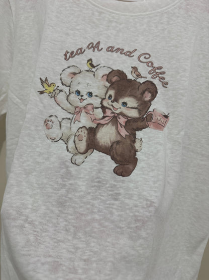 Korean Fashion Cute Animals Style T-Shirt Series | Vintage Bear Couple with Birdies - Kawaii Fashion Items