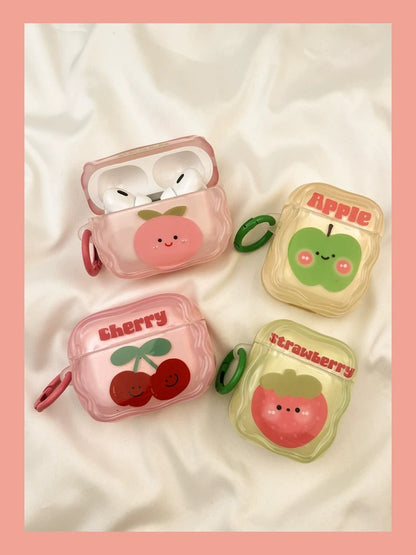 Japanese Cartoon Fun Colourful Fruits Strawberry Cherry GreenApple Peach - AirPods AirPodsPro AirPods3 Case Green Yellow Pink