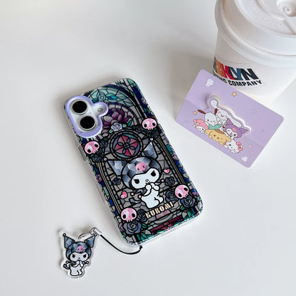 Japanese Cartoon Sanrio iPhone Case with Strap | Laser Glass Window Hello Kitty My Melody Kuromi Cinnamoroll - iPhone Case 7 8 PLUS SE2 XS XR X 11 12 13 14 15 Pro Promax 12mini 13mini
