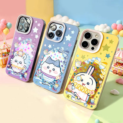 Japanese Cartoon ChiiKawa Happy Amusement Park Laser Case | Chiikawa Hachiware Usagi Momonga Shisa Crab - Phone Case Samsung Galaxy S26 S25 S24 S23 S22 S21 FE Ultra Edge