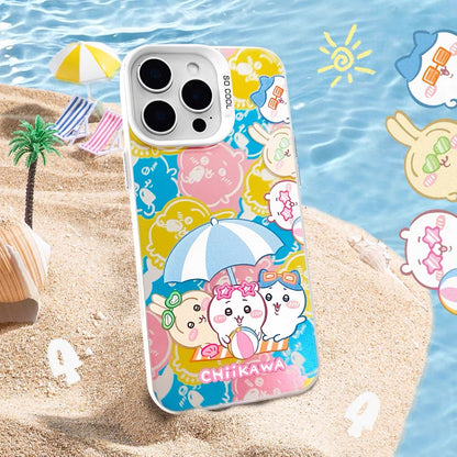 ちいかわ 夏のビーチタイム レーザーケース | ちいかわ ハチワレ うさぎ - iPhoneケース 11 12 13 14 15 16 16e 17 17e Pro Promax