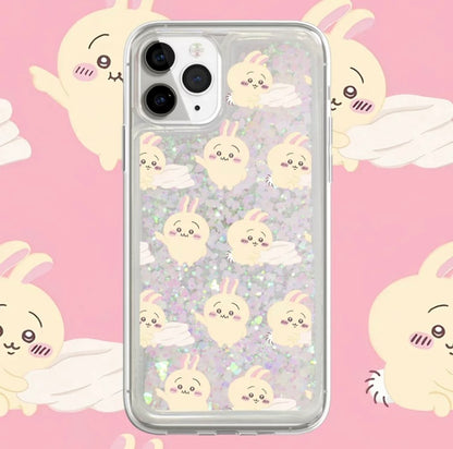 Japanese Cartoon Chiikawa Kawaii FullScreen | ChiiKawa Hachiware Usagi Glitter QuickSand iPhone Case 6 7 8 PLUS SE2 XS XR X 11 12 13 14 15 Pro Promax 12mini 13mini
