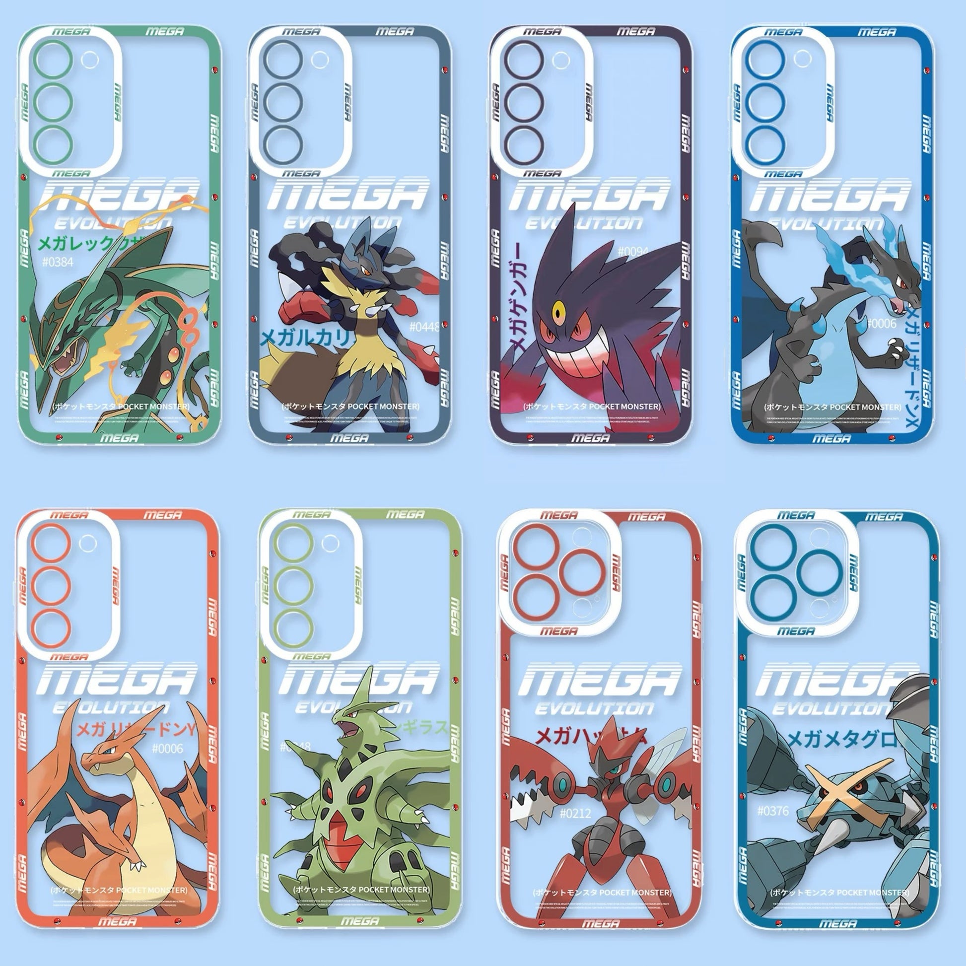 Japan Cartoon Pokemon Mega Evolution | Rayquaza Lucario Gengar Charizard X Y Tyranitar Scizor Metagross - Phone Case Samsung Galaxy S26 S25 S24 S23 S22 S21 FE Ultra Edge