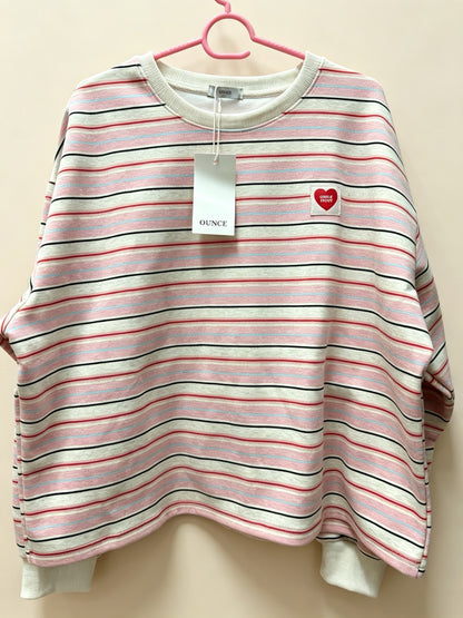 Korean Fashion Autumn Winter Long-sleeved Series | Pink Stripe with Heart Label - Kawaii Fashion Items