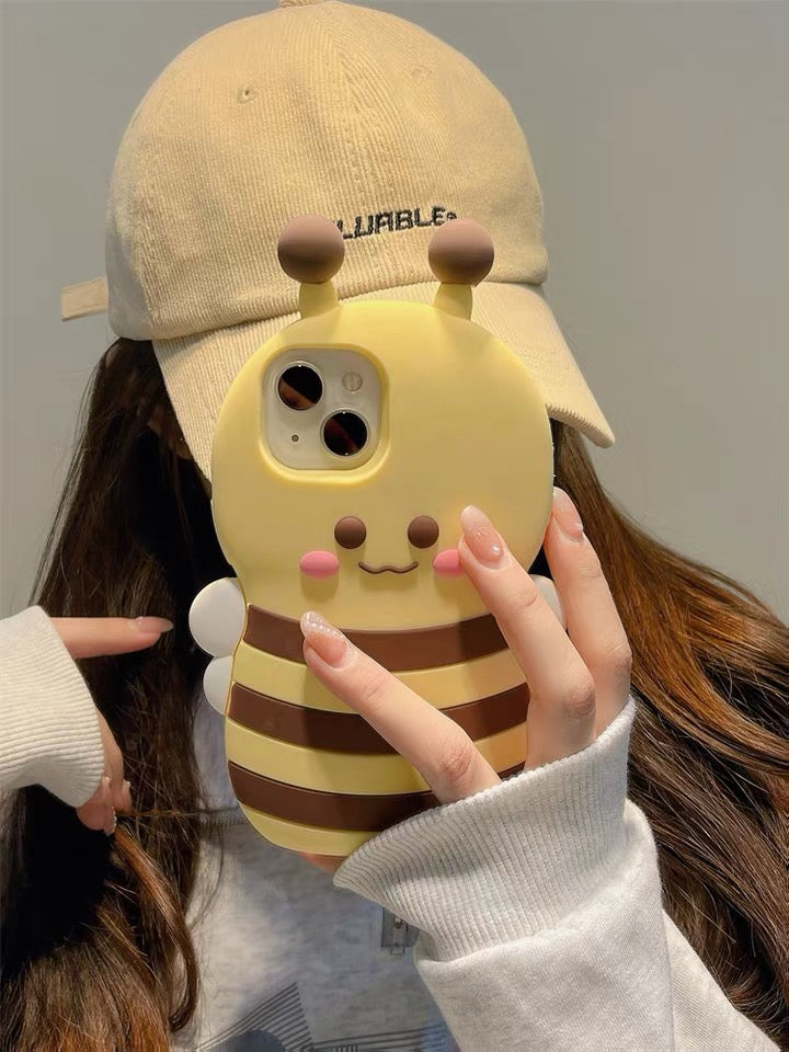 Cute Bee Yellow and Brown Soft iPhone Case 11 12 13 14 15 Pro Promax