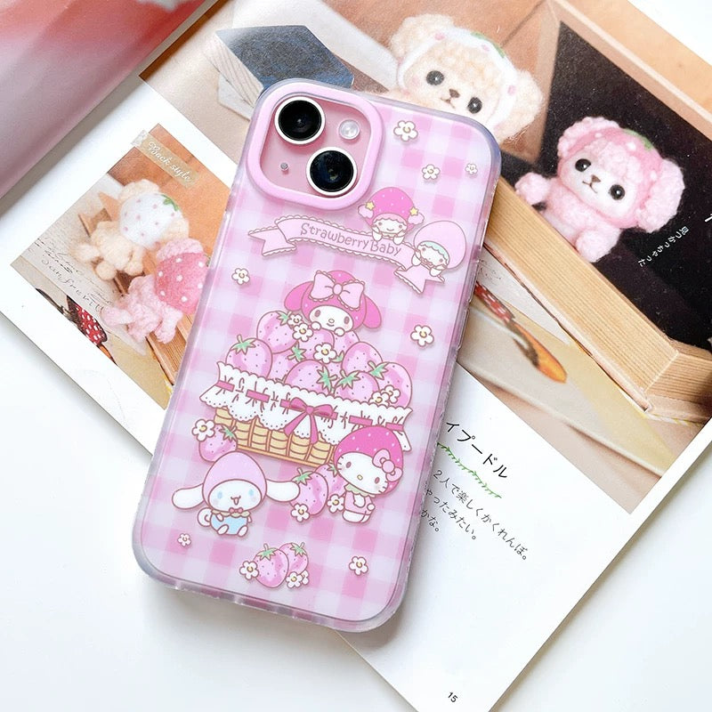 Japanese Cartoon Sanrio Strawberry Baby Hello Kitty My Melody Cinnamoroll - iPhone Case 13 14 15 16 Pro Promax KawaiiGiftLand