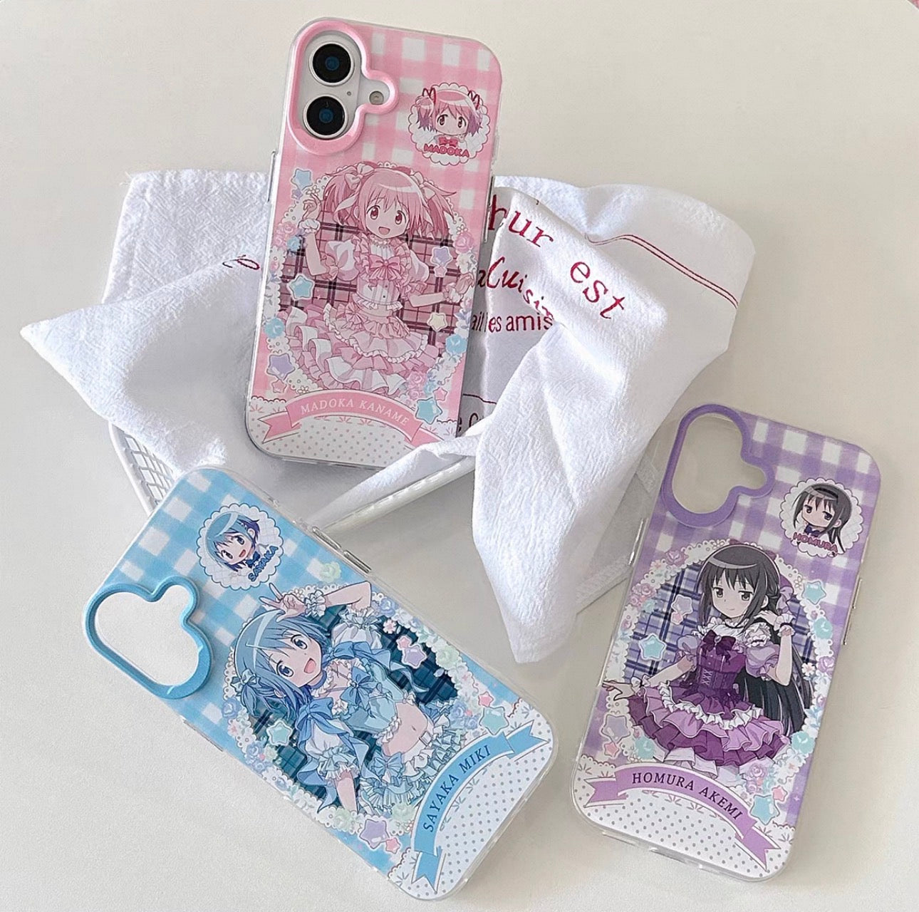 Japanese Cartoon Puella Magi Madoka Magica Laser Case Lolita Dress Version | Madoka Miki Tomoe Sakura Akemi - iPhone Case PLUS SE2 11 12 13 14 15 16 16e 17 17e Pro Promax 12mini 13mini