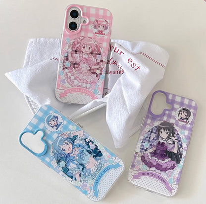 Japanese Cartoon Puella Magi Madoka Magica Laser Case Lolita Dress Version | Madoka Miki Tomoe Sakura Akemi - iPhone Case PLUS SE2 11 12 13 14 15 16 16e 17 17e Pro Promax 12mini 13mini