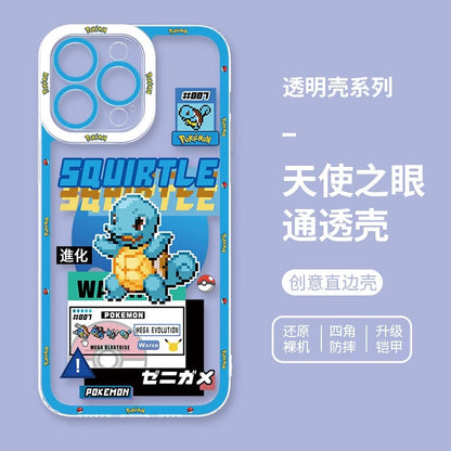 Japan Cartoon Pokemon Game Pixel Version | Bulbasaur Charmander Squirtle Pikachu Eevee Gengar Mew Mewtwo - iPhone Case PLUS SE2 XS XR X 11 12 13 14 15 16 16e 17 17e Pro Promax 12mini 13mini