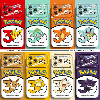 Japanese Cartoon Pokemon Silicone Case Pokemon 30 Anniversary Catching Version | Pikachu Bulbasaur Charmander Squirtle Eevee Psyduck Meowth Gengar 8 Styles - iPhone Case PLUS SE2 XS XR X 11 12 13 14 15 16 16e 17 17e Pro Promax 12mini 13mini
