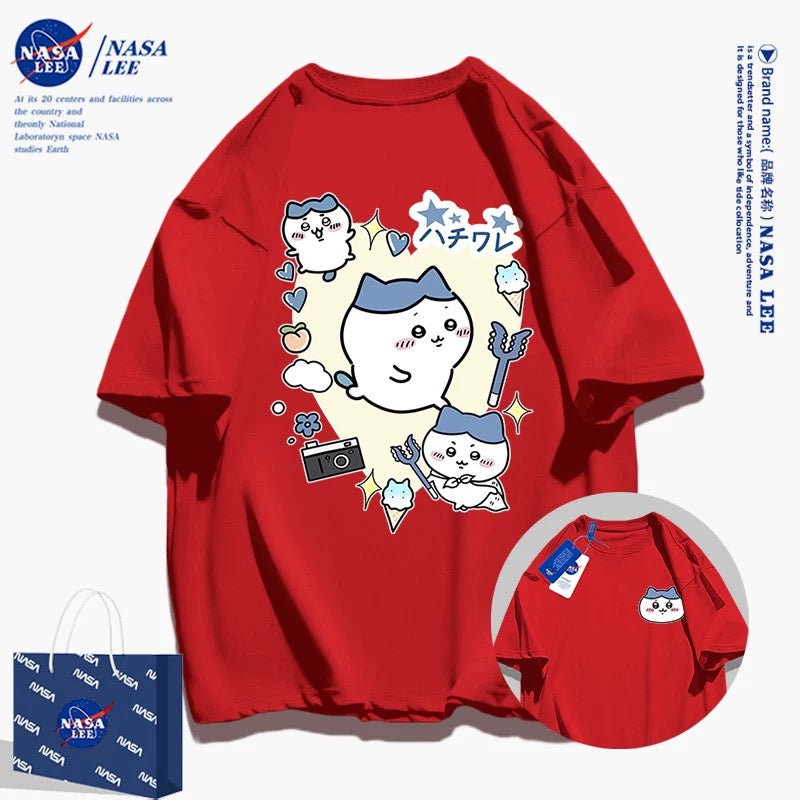 Japanese Cartoon ChiiKawa Casual Style T-Shirt Series | Hachiware Attack Front & Back - Kawaii Fashion Items
