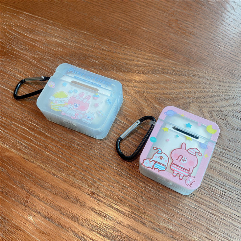 Japanese Cartoon Kanahei | Sleepy Party Pajamas Pink Rabbit and White Chicken - AirPods AirPodsPro AirPods3 Case Pink and White