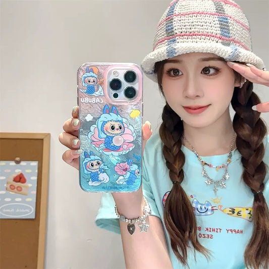 Cute Cartoon Labubu Zimomo Little Mermaid with Pearl - iPhone Case 12 13 14 15 16 Pro Promax
