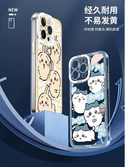 Japanese Cartoon Chiikawa Happy Enjoy Day Version | Chiikawa Hachiware Usagi Momonga Kurimanju - iPhone Case PLUS SE2 XS XR X 11 12 13 14 15 16 16e 17 17e Pro Promax 12mini 13mini