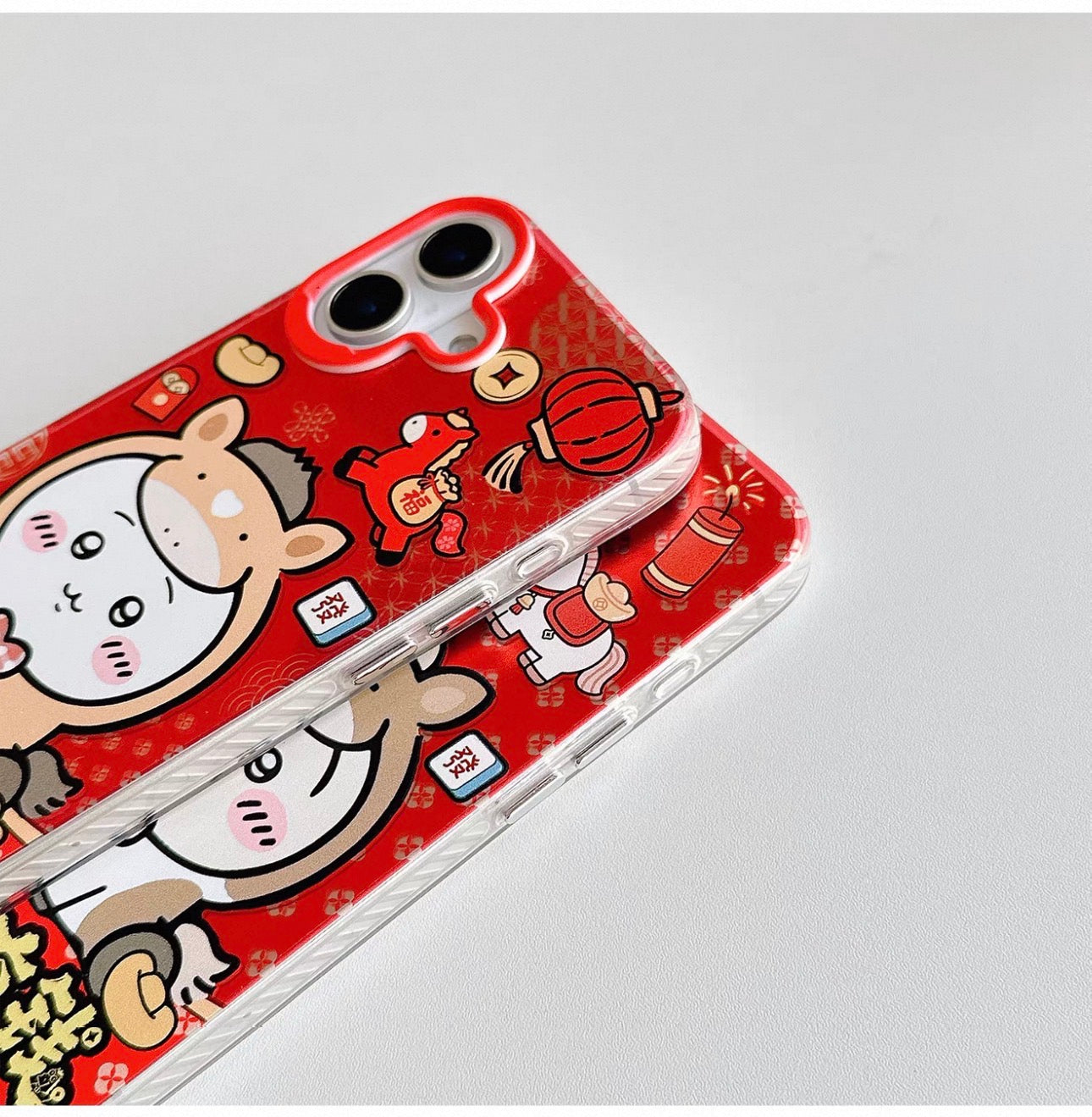 Japanese Cartoon ChiiKawa Laser Phone Case with Strap | Red Horse ChiiKawa Hachiware Usagi - iPhone Case PLUS SE2 11 12 13 14 15 16 16e 17 17e Pro Promax 12mini 13mini