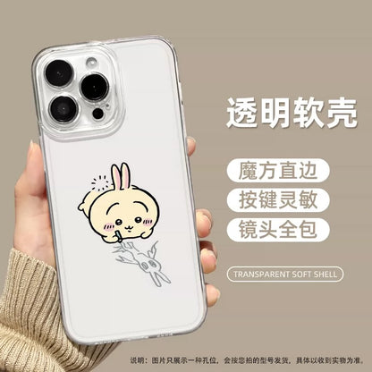 Japanese Cartoon ChiiKawa Black Clear Case | Chiikawa Hachiware Usagi Drawing on Floor - iPhone Case PLUS SE2 XS XR X 11 12 13 14 15 16 16e 17 17e Pro Promax 12mini 13mini