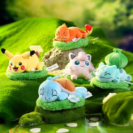 Japan Cartoon Pokemon with Laying & Sleeping on Grass Keychain Part 2 | Pikachu Charmander Bulbasaur Jigglypuff Squirtle - Mascot Plush Doll  Kawaii Decoration