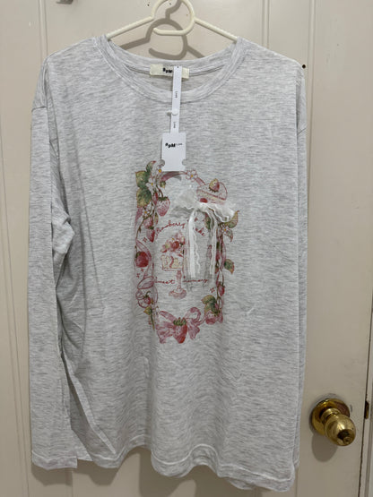 Korean Fashion Cute Fruits Style Long-sleeved Sun Protection T-Shirt Series | Strawberry Cake Party - Kawaii Fashion Items