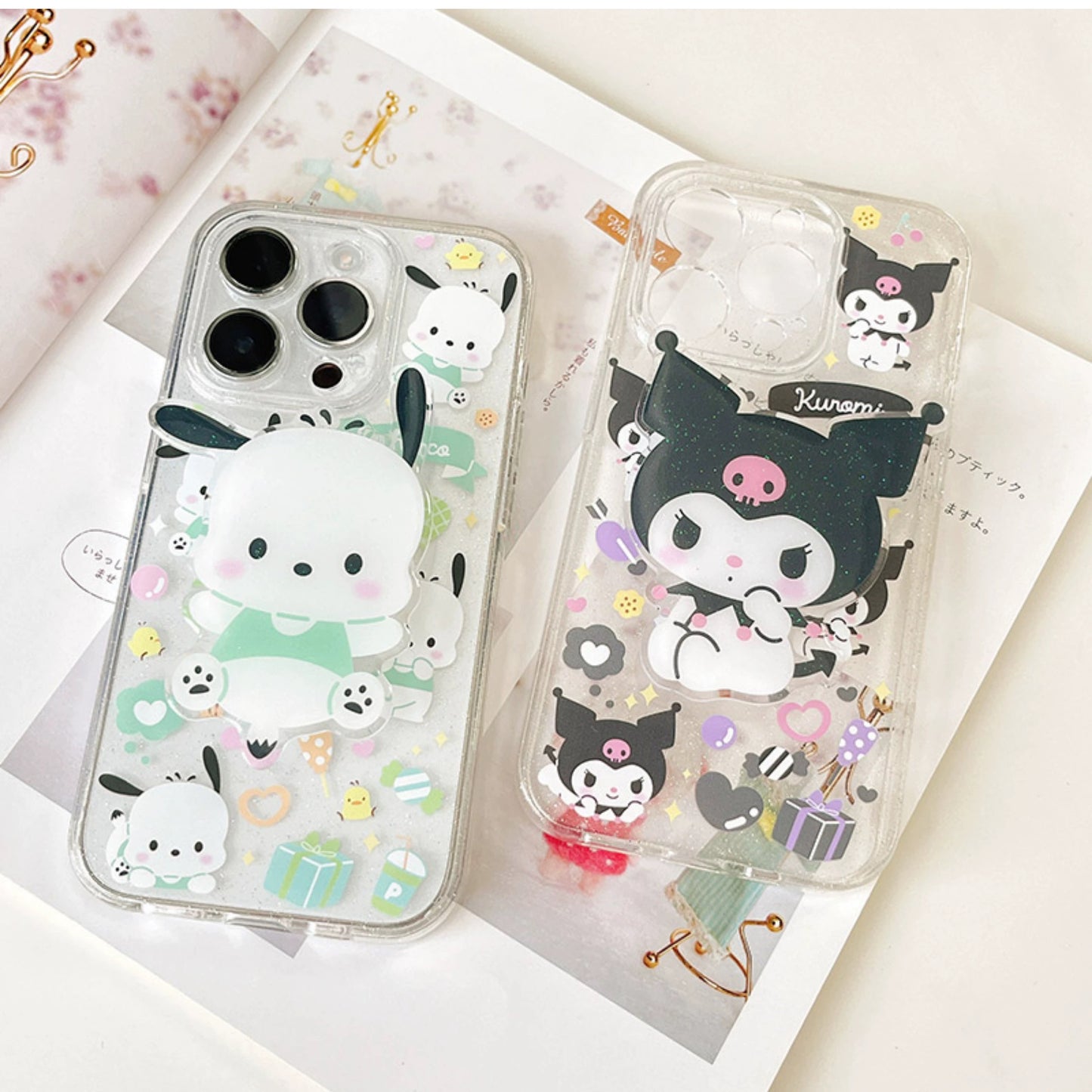 Japanese Cartoon Cute Glitter Style | Hello Kitty My Melody Kuromi Cinnamoroll Pompompurin Pochacco Phone Stand