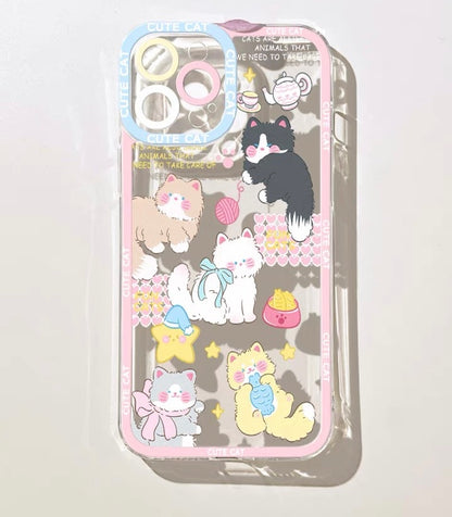 Lovely Cats Pastel Colour iPhone Case 6 7 8 PLUS SE2 XS XR X 11 12 13 14 15 Pro Promax 12mini 13mini