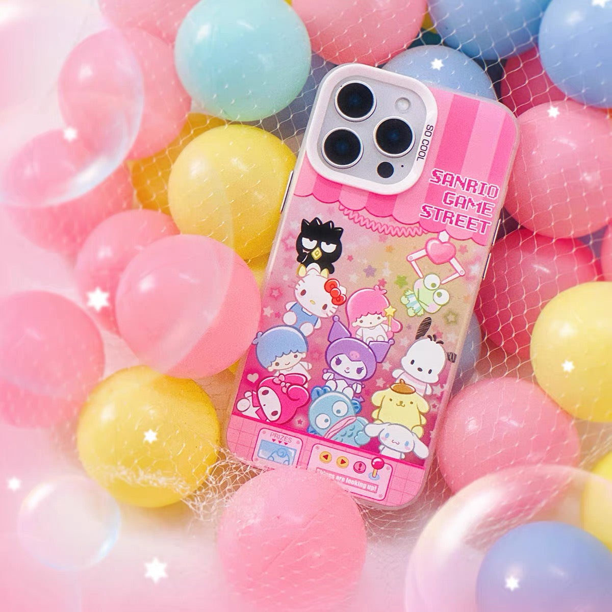 Japanese Cartoon Sanrio Game Street Laser Case | Clip Doll Machine - iPhone Case 11 12 13 14 15 16 16e 17 17e Pro Promax