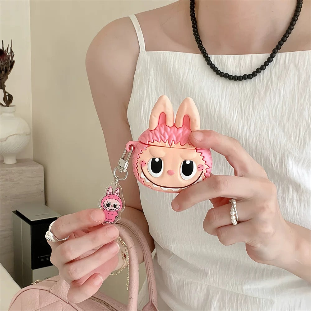 Cute Cartoon Silicone Monster with Keychain | Brown Pink Green - AirPods AirPodsPro 2 AirPods3 AirPods4 Case KawaiiGiftLand