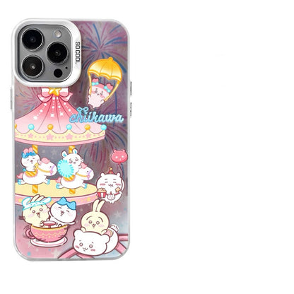 Japanese Cartoon ChiiKawa | Amusement Park Firework Starry Night ChiiKawa Hachiware Usagi Merry Go Round Laser - iPhone Case 11 12 13 14 15 16 Pro Promax