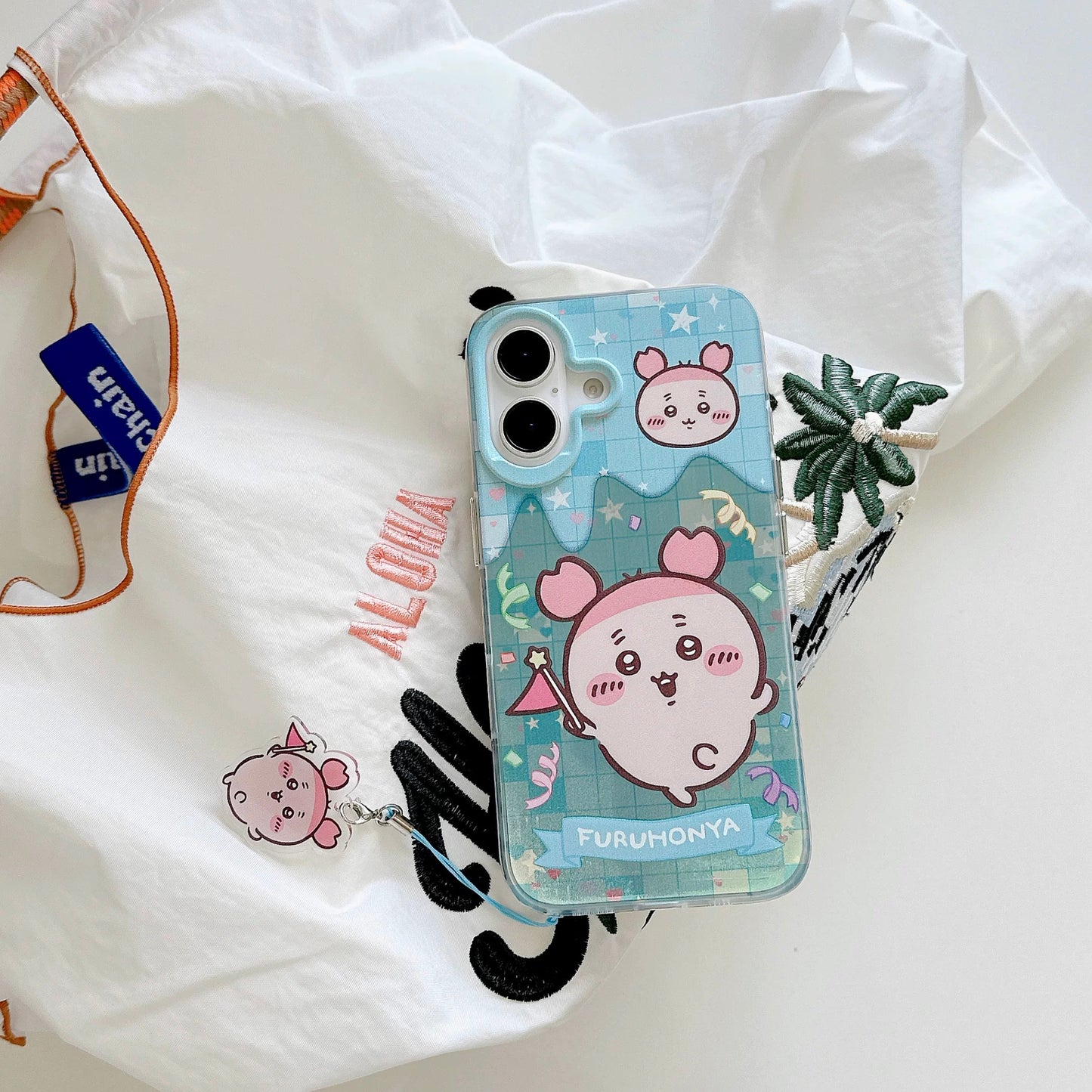Japanese Cartoon ChiiKawa iPhone Laser Case with Strap | Happy Party Rakko Kurimanju Shisa Furuhonya - iPhone Case PLUS SE2 11 12 13 14 15 16 16e 17 17e Pro Promax 12mini 13mini