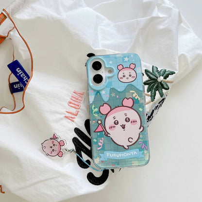 Japanese Cartoon ChiiKawa iPhone Laser Case with Strap | Happy Party Rakko Kurimanju Shisa Furuhonya - iPhone Case PLUS SE2 11 12 13 14 15 16 16e 17 17e Pro Promax 12mini 13mini