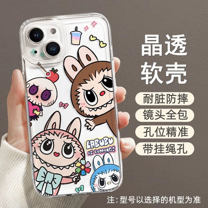 Cute Cartoon Labubu Zimomo | Labubu is coming Macaron - iPhone Case XR XS X 11 12 13 14 15 Pro Plus Promax