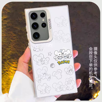 Japanese Cartoon Pokemon Matt & Silver Case Part5 | Chikorita Treecko Torchic Mudkip Sobble Sprigatito Maushold 7 Styles - Phone Case Samsung Galaxy S26 S25 S24 S23 S22 S21 FE Ultra Edge