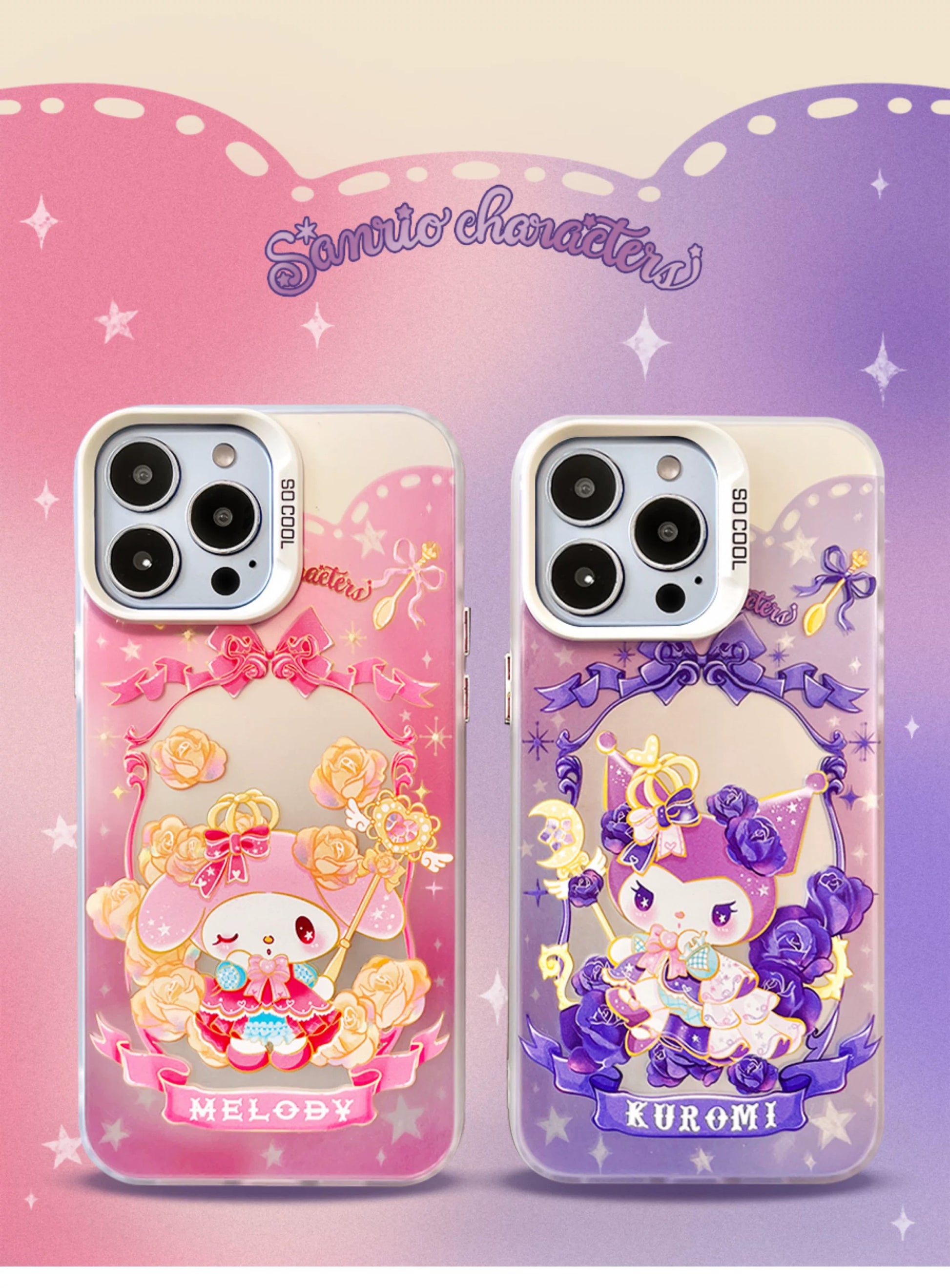 Japanese Cartoon Sanrio King & Queenl | My Melody Kuromi Cinnamoroll Pompompurin Laser - iPhone Case 11 12 13 14 15 16 Pro Promax