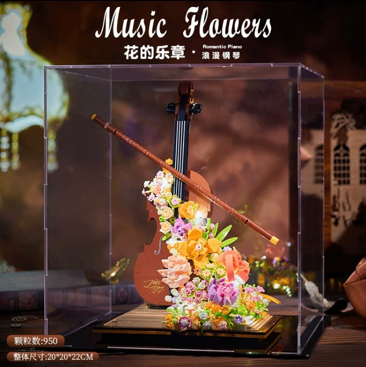 Mini Block Building Music of Flowers | Romantic Violin Piano - with LED Lights DIY Handmade Gift