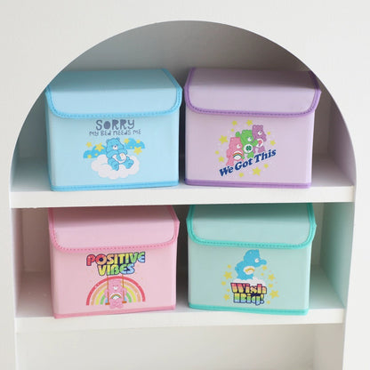 Colourful Bear Storage Box with Cover | Rainbow Cloudy Moon Licky Flowers Pink Blue Purple Green- Bedroom Girl Gift