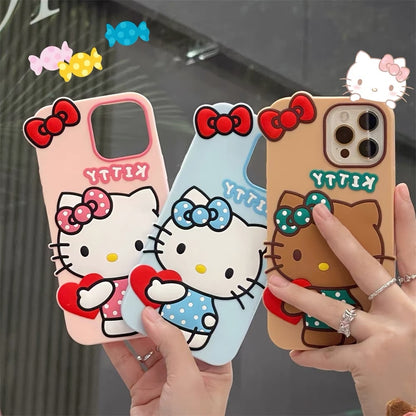 Big Kitty KT with Heart | Brown Pink Blue - Soft iPhone Case 11 12 13 14 Pro Promax