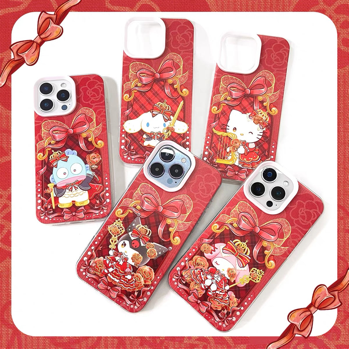 Japanese Cartoon Sanrio Red Rose Laser Case | Hello Kitty My Melody Kuromi Cinnamoroll Hangyodon 5 Styles - Phone Case Samsung Galaxy S26 S25 S24 S23 S22 S21 FE Ultra Edge