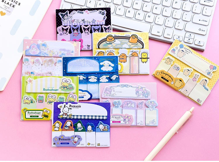 Sanrio Japan Cute Cartoon Memo Stickers | Little Twin Stars My Melody Kuromi Cinnamoroll Pompompurin Pochacco KeroKeroKeroppi Gudetama - 90Sheets