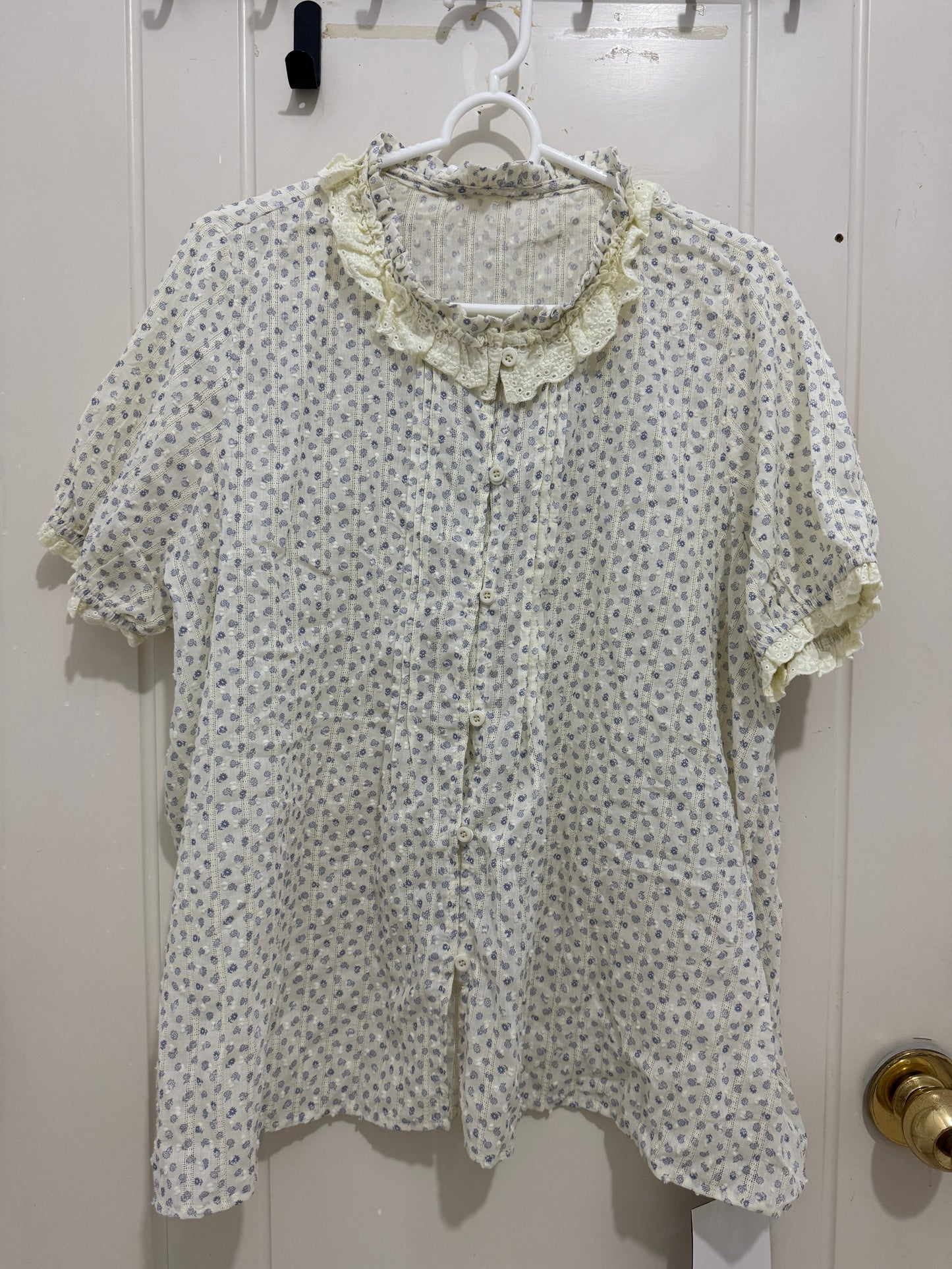 Japanese Fashion Cute Style Shirt Series | Mori Blue Flower White Shirt - Kawaii Fashion Item