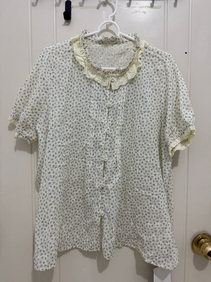 Japanese Fashion Cute Style Shirt Series | Mori Blue Flower White Shirt - Kawaii Fashion Item