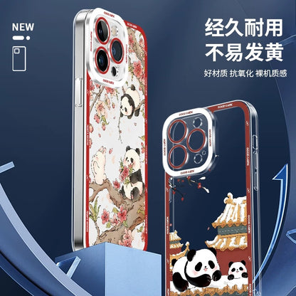 Cute Animal Panda | Chinese Ink Painting Red Version - iPhone Case PLUS SE2 XS XR X 11 12 13 14 15 16 16e 17 17e Pro Promax 12mini 13mini