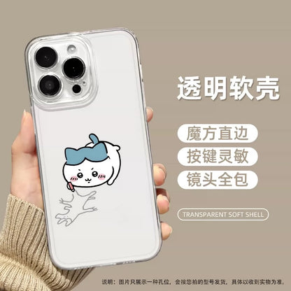 Japanese Cartoon ChiiKawa Black Clear Case | Chiikawa Hachiware Usagi Drawing on Floor - iPhone Case PLUS SE2 XS XR X 11 12 13 14 15 16 16e 17 17e Pro Promax 12mini 13mini