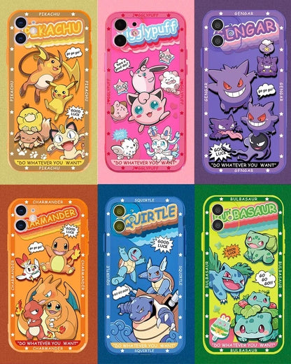 Japanese Cartoon Pokemon | Fluorescent Clear Case Evolution Gengar Jigglypuff Pikachu Squirtle Bulbasaur Charmander - iPhone Case 11 12 13 14 Pro Promax