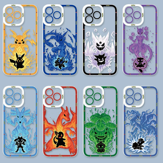 Japan Cartoon Pokemon Evolution Soul Version | Pikachu Raichu Froakie Greninja Genger Mew Mewtwo Riolu Lucario Charmander Charizard Bulbasaur Venusaur Vulpix Ninetales - iPhone Case PLUS SE2 11 12 13 14 15 16 16e 17 17e Pro Promax 12mini 13mini