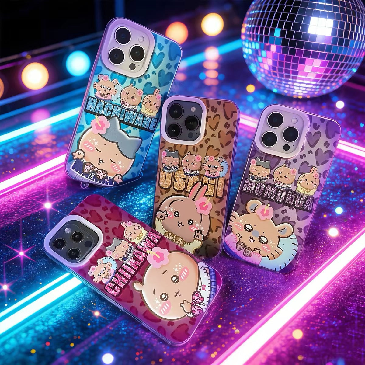 Japanese Cartoon ChiiKawa X 9090 Shibuya Gyaru Laser Case | Tanned Skin Chiikawa Hachiware Usagi Momonga - iPhone Case 11 12 13 14 15 16 16e 17 17e Pro Promax