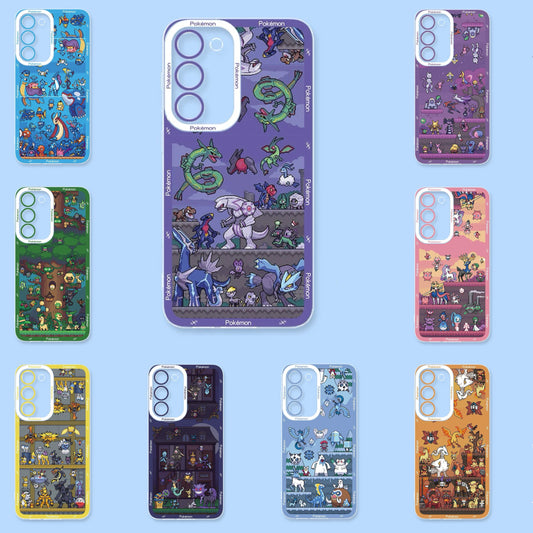 Japan Cartoon Pokemon Pixel Group Type Verison | Dragon Water Grass Electric Ice Ghost Psychic Fairy Fire - Phone Case Samsung Galaxy S26 S25 S24 S23 S22 S21 FE Ultra