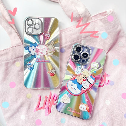 Japanese Cartoon ChiiKawa | Sushi Car & Fighting Chiikawa Hachiware Usagi Rainnbow Light Laser - iPhone Case 11 12 13 14 15 16 Pro Promax