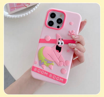 Cartoon Silicone Sponge Patrick Star Crab Boss Pink Yellow Sea Monster - iPhone Case 15 14 13 Pro ProMax